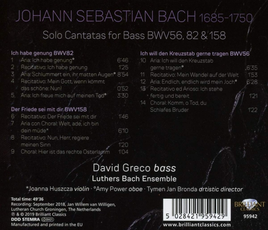 Bach: Solo Cantatas for Bass BWV 56, 82 & 158 - slide-1