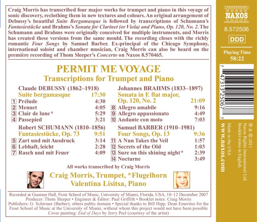 PERMIT ME VOYAGE - transkrypcje na trąbkę i fortepian: Debussy, Schumann, Brahms, Barber - slide-1
