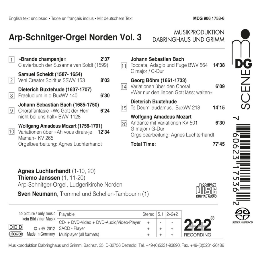 Arp Schnitger Organ Norden Vol. 3  -  S. Scheidt, D. Buxtehude, J.S. Bach, G. Böhm & W.A. Mozart - slide-1