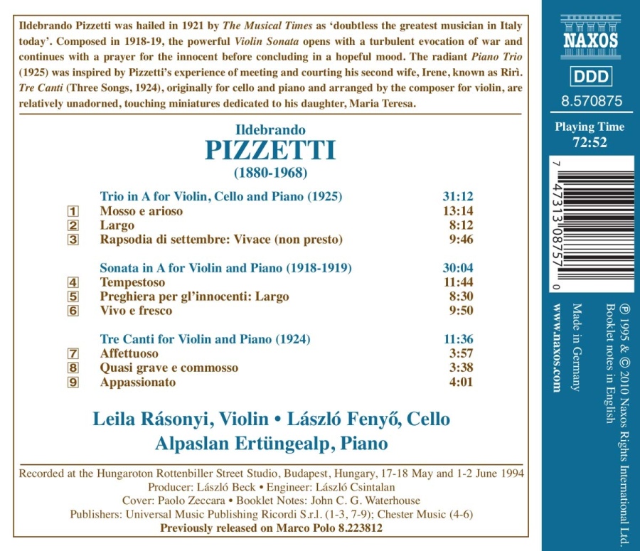 PIZZETTI: Piano Trio, Violin Sonata - slide-1