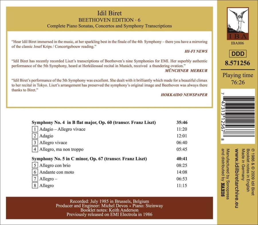 IDIL BIRET BEETHOVEN EDITION 6 - Beethoven / Liszt Symphonies Vol. 2 - Nos. 4 & 5 - slide-1