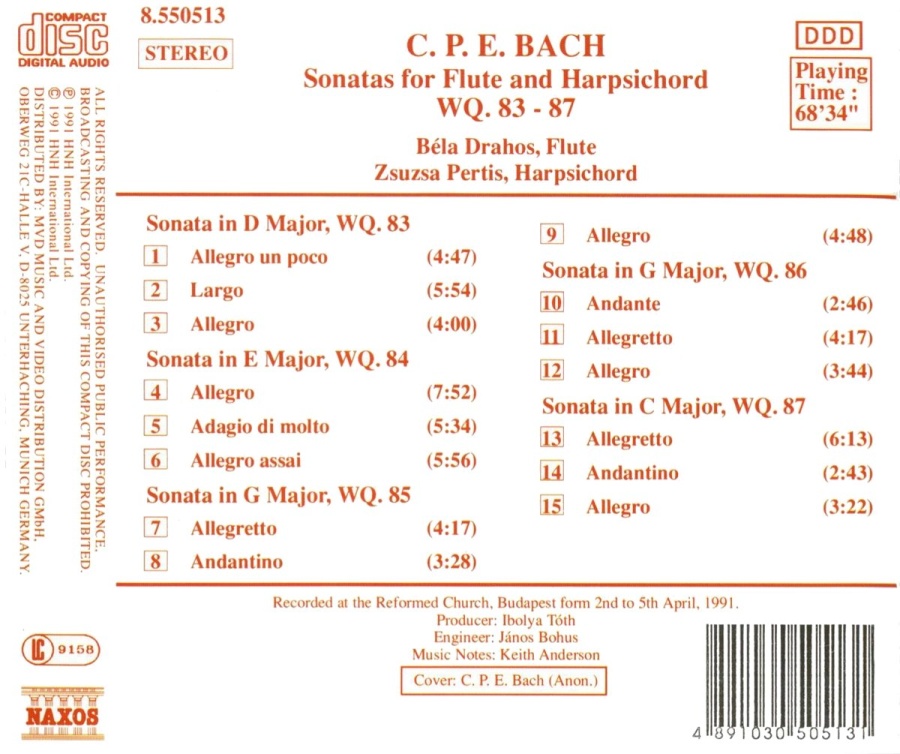 Bach C.P.E.: Sonatas for Flute and Harpsichord, Wq. 83-87 - slide-1