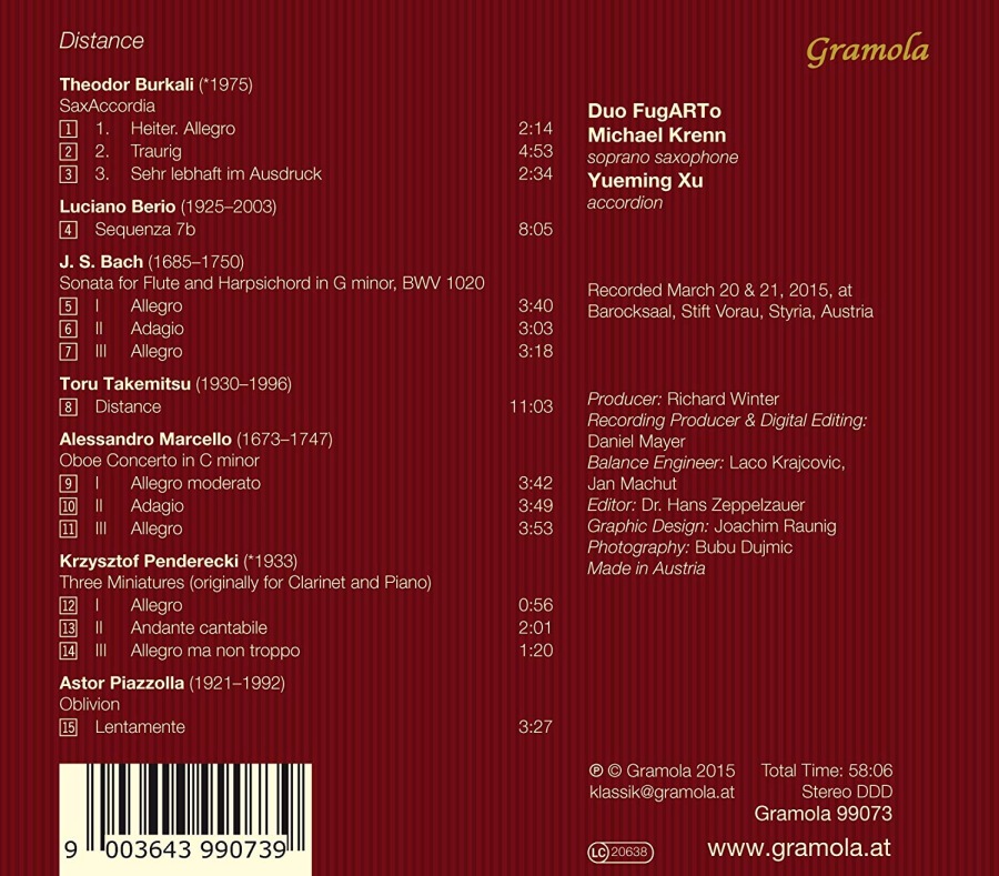 Distance - Marcello, Bach, Berio, Penderecki, Takemitsu, Piazzolla: Aranżacje na saksofon i akordeon - slide-1