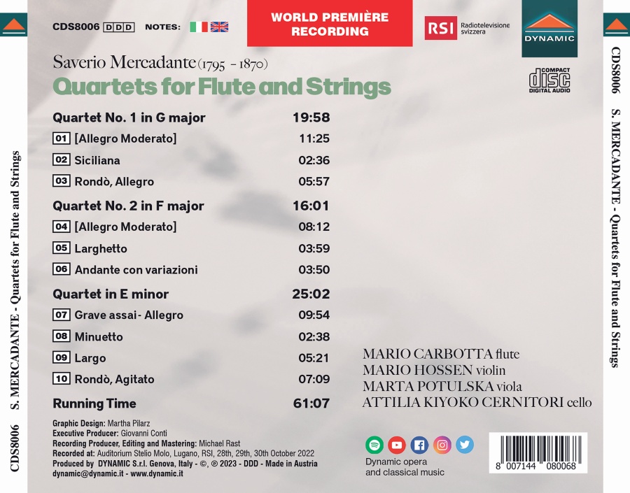 Mercadante: Quartets for Flute & Strings - slide-1