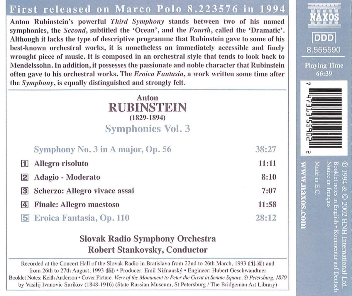 RUBINSTEIN: Symphony no. 3; Eroica Fantasia - slide-1