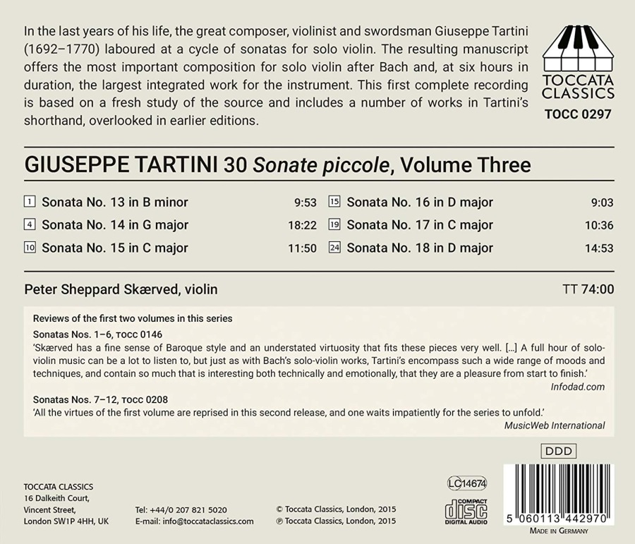 Tartini: 30 Sonate Piccole for Solo Violin Vol. 3 - Sonatas Nos. 13-18 - slide-1