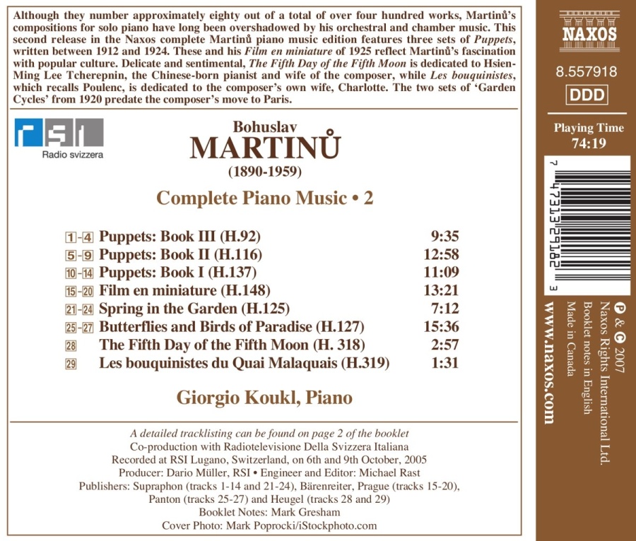 Martinu: Complete Piano Music Vol. 2- Puppets I-III, Film en miniature, Spring in the Garden - slide-1