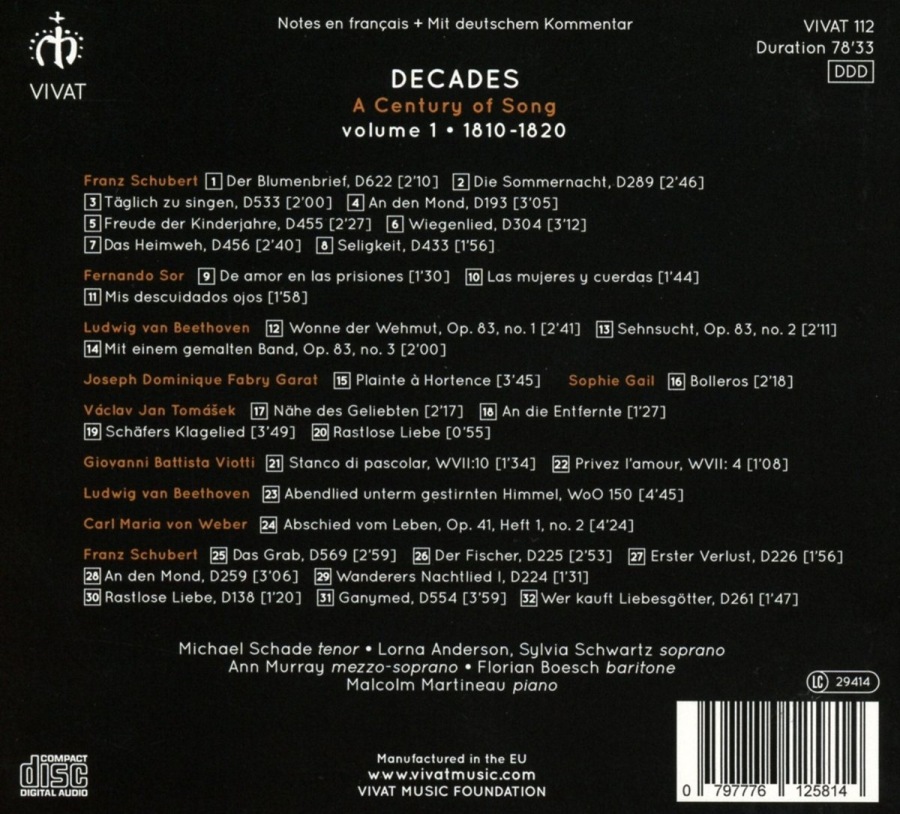 Decades: A Century of Song vol. 1, 1810-1820 - Schubert; Sor; Viotti; Beethoven; Tomášek; Weber - slide-1