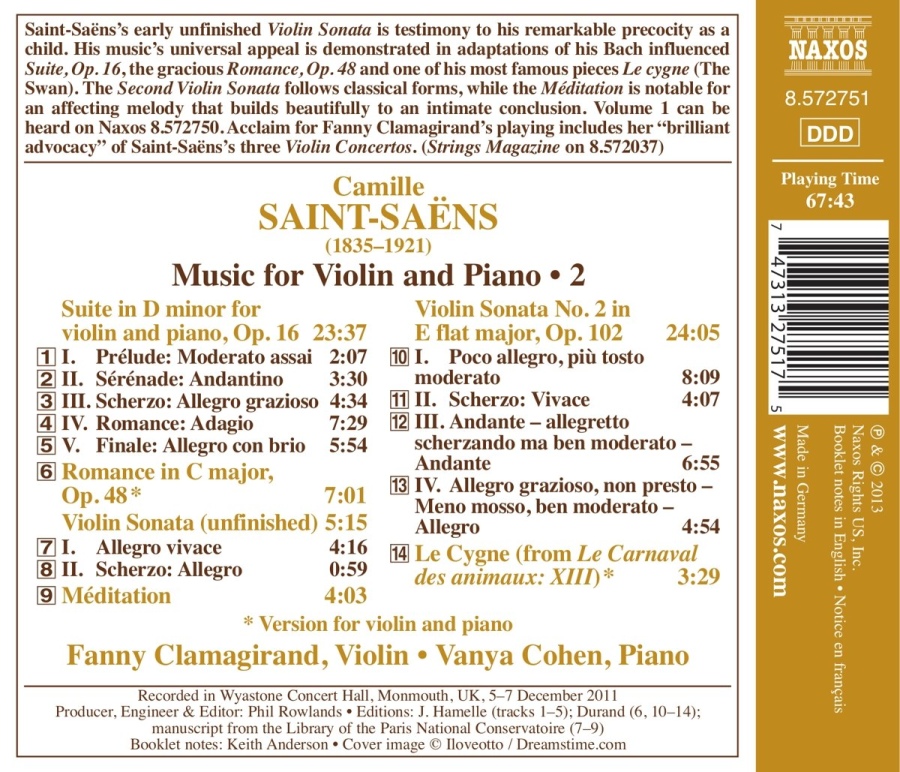 Saint-Saëns: Violin Sonata No. 2, Suite in D minor, Le Cygne - slide-1