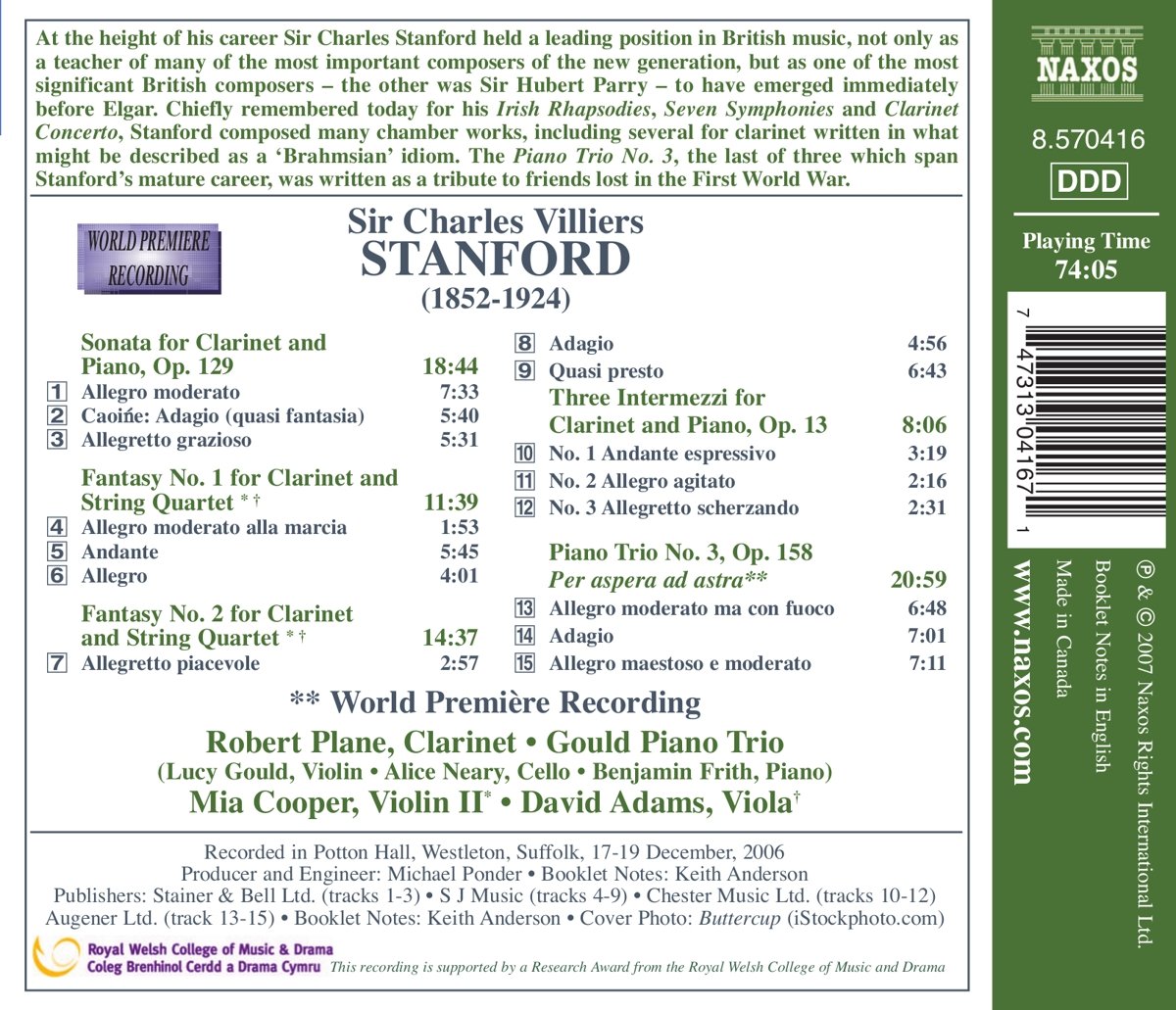 Stanford: Clarinet Sonata,  Piano Trio No. 3 - slide-1