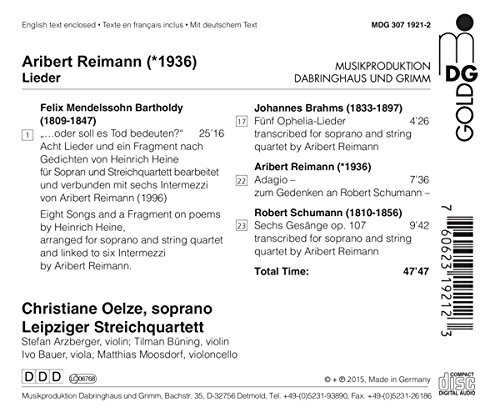 Reimann, Aribert: Songs - works by Mendelssohn, Brahms and Schumann arr. for soprano and string quartet - slide-1