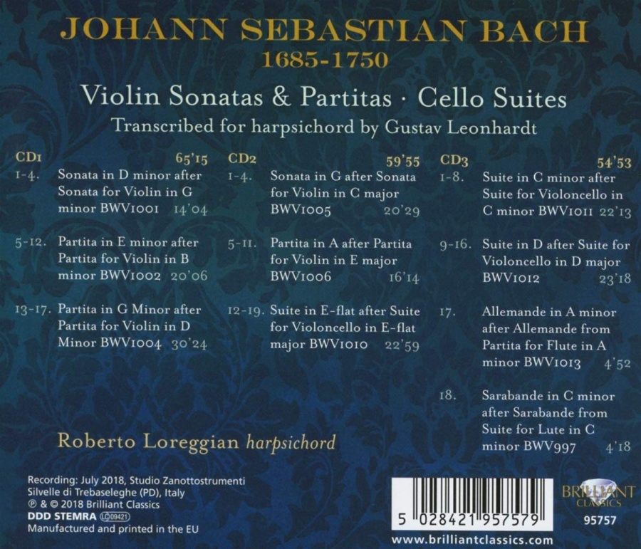 Bach: Violin Sonatas & Partitas, Cello Suites transcribed for harpsichord by Gustav Leonhardt - slide-1