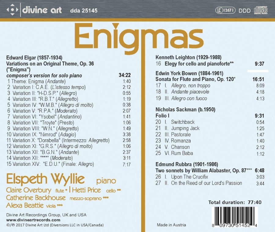 Enigmas - Elgar; Bowen; Leighton; Sackman; Rubbra - slide-1