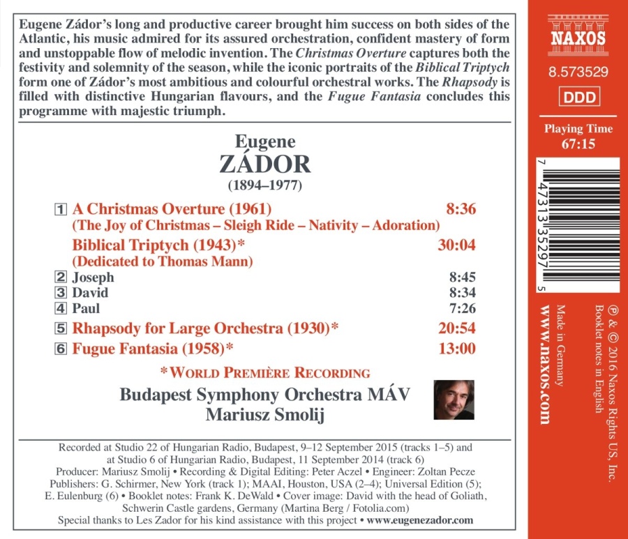 Zador: Biblical Triptych A Christmas Overture, Rhapsody for Large Orchestra, Fugue, Fantasia - slide-1