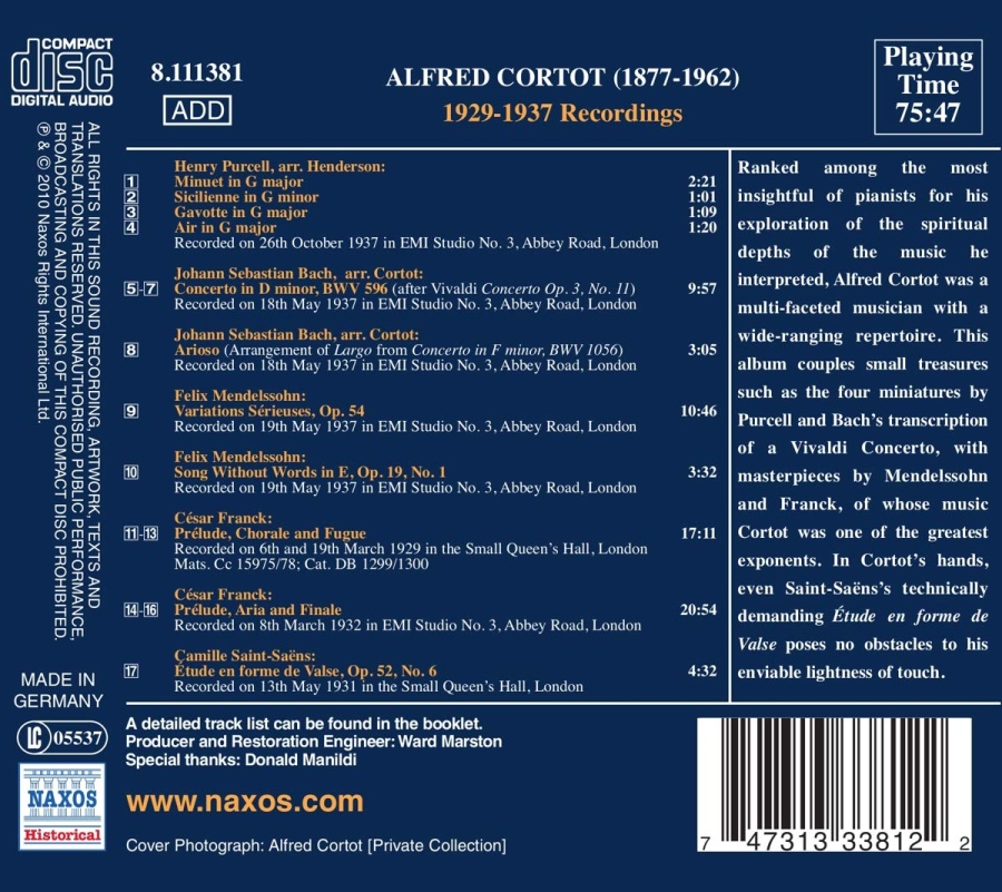 Great Pianists - Cortot, PURCELL, BACH, MENDELSSOHN, FRANCK, SAINT-SAENS, nagr. 1929-37 - slide-1