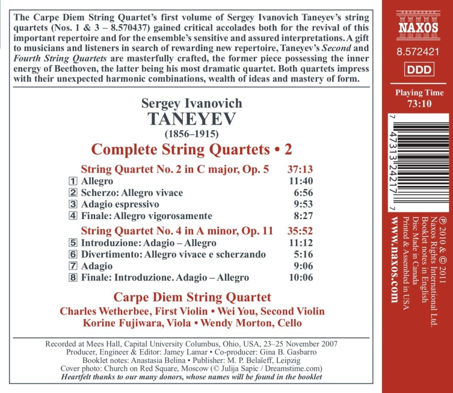 Taneyev: String Quartets 2 - Nos. 2 & 4 - slide-1