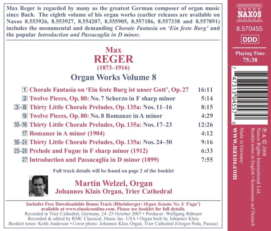 Reger: Organ Works, Vol. 8 - Chorale Fantasia on Ein' feste Burg ist unser Gott / Little Chorale Preludes, Nos. 11-30 - slide-1