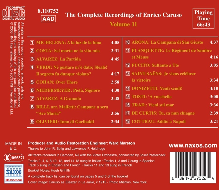 CARUSO, Enrico: Complete Recordings, Vol. 11 (1918-1919) - slide-1