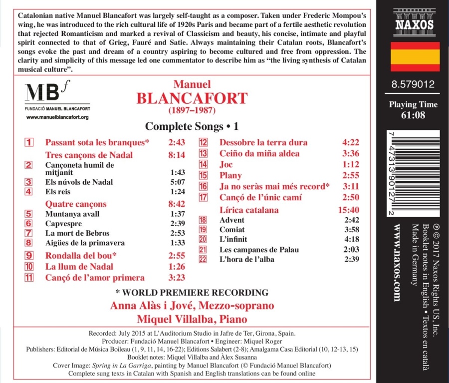 Blancafort: Complete Songs Vol. 1 - slide-1