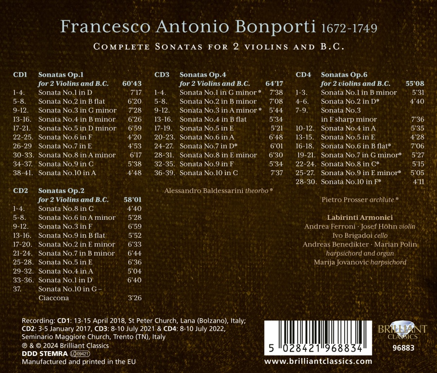 Bonporti: Complete Sonatas for 2 Violins and B.C.  - slide-1