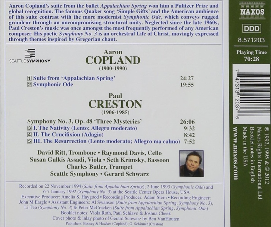 COPLAND: Appalachian Spring Suite; Symphonic Ode / CRESTON: Symphony No. 3 - slide-1