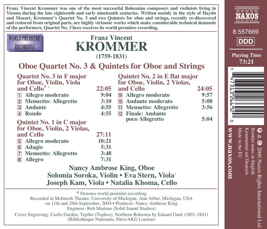 KROMMER: Oboe Quartet No. 3, Oboe Quintets - slide-1