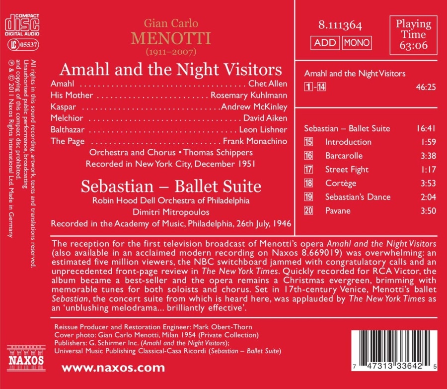 Menotti: Amahl and the Night Visitors, Sebastian Suite (1946, 1951) - slide-1