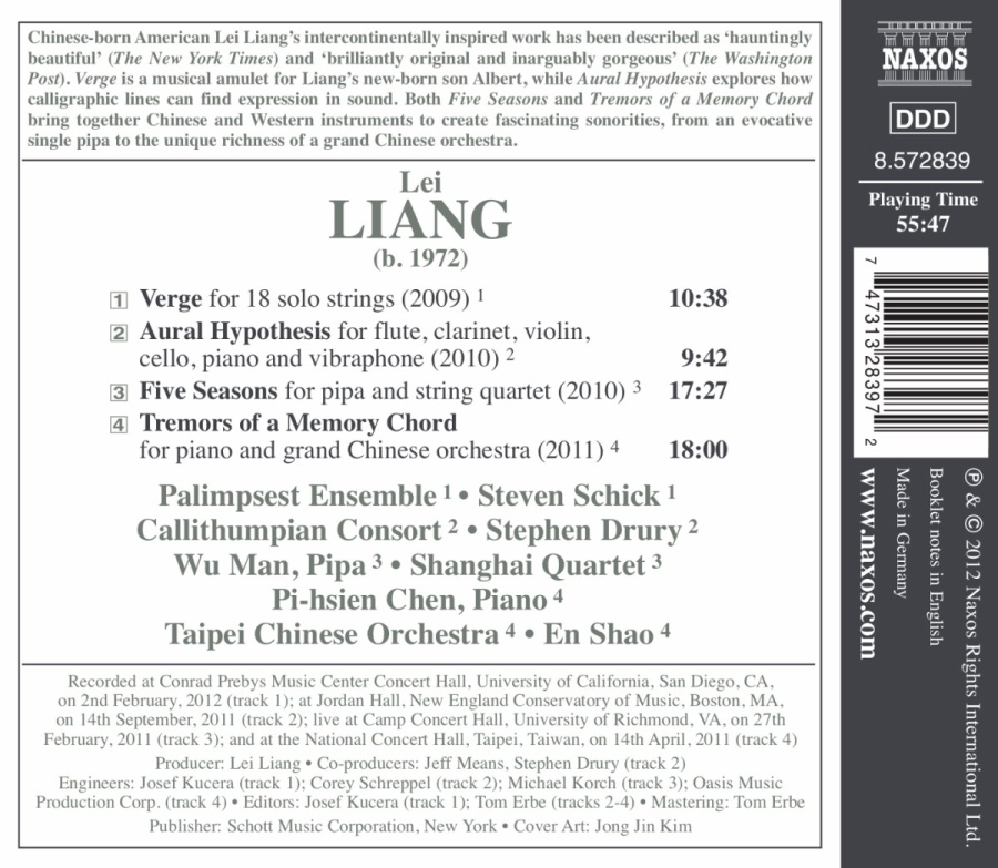 Lei Liang: Verge, Tremors of a Memory Chord - Chamber & Orchestral Music - slide-1