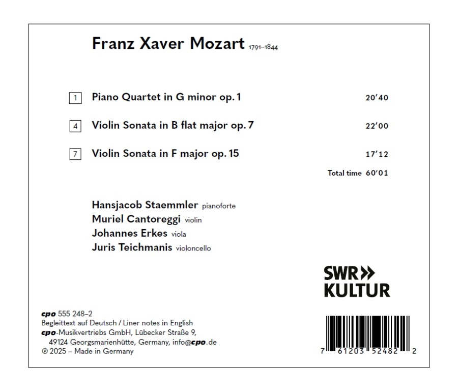 F.X. Mozart: Piano Quartet; Violin Sonatas - slide-1