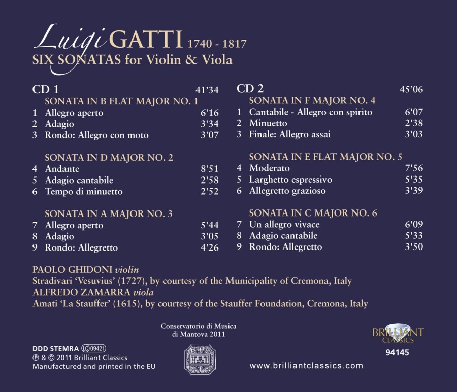 Gatti: Six Sonatas for Violin & Viola - slide-1
