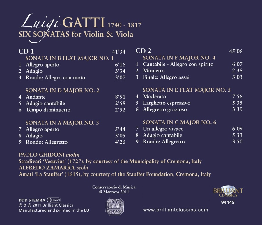Gatti: Six Sonatas for Violin & Viola - slide-1