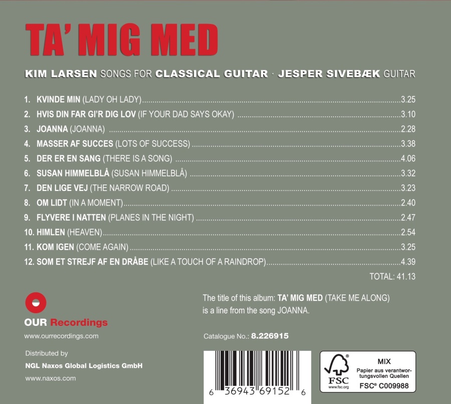 Ta' Mig Med - Kim Larsen Songs for Classical Guitar - slide-1