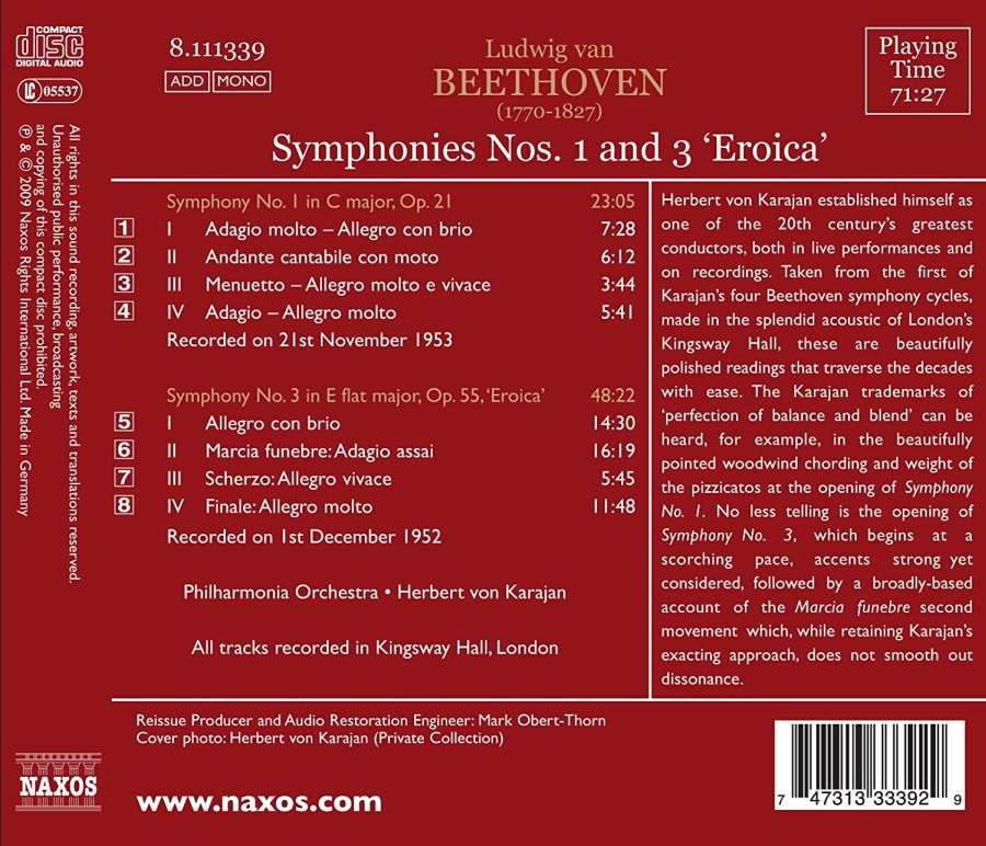 Beethoven: Symphonies Nos. 1 & 3 "Eroica", nagr. 1952-1953 - slide-1