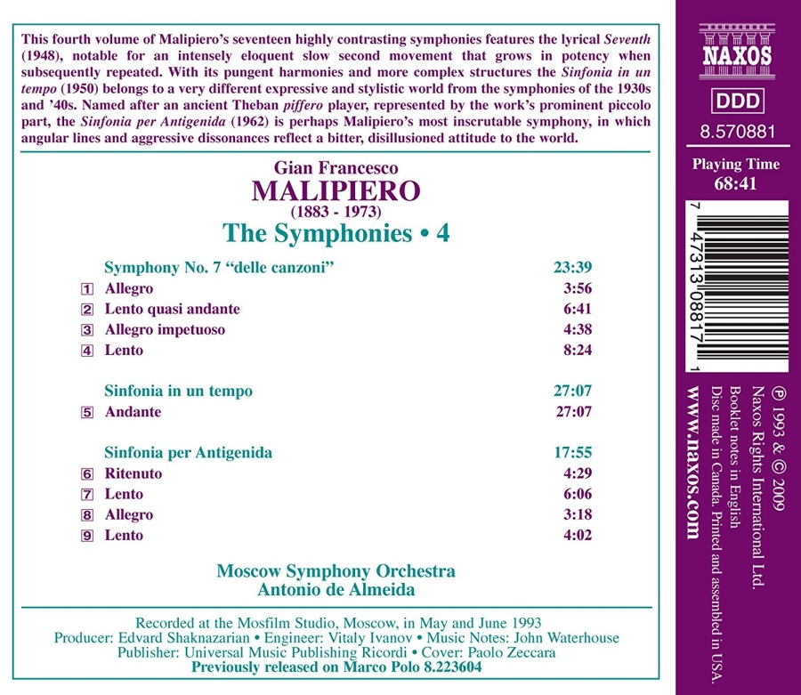 Malipiero: Symphony No. 7,  Sinfonia in un tempo, Sinfonia per Antigenida - slide-1