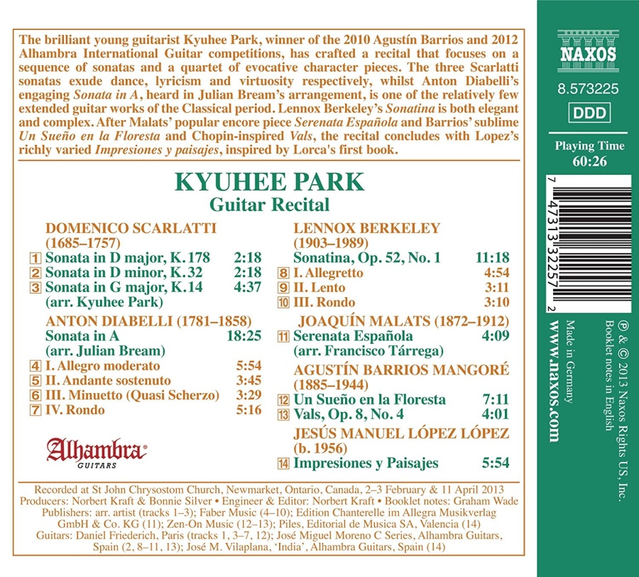 Kyuhee Park - Guitar Recital: Scarlatti, Diabelli, Berkeley, Malats, Barrios - slide-1