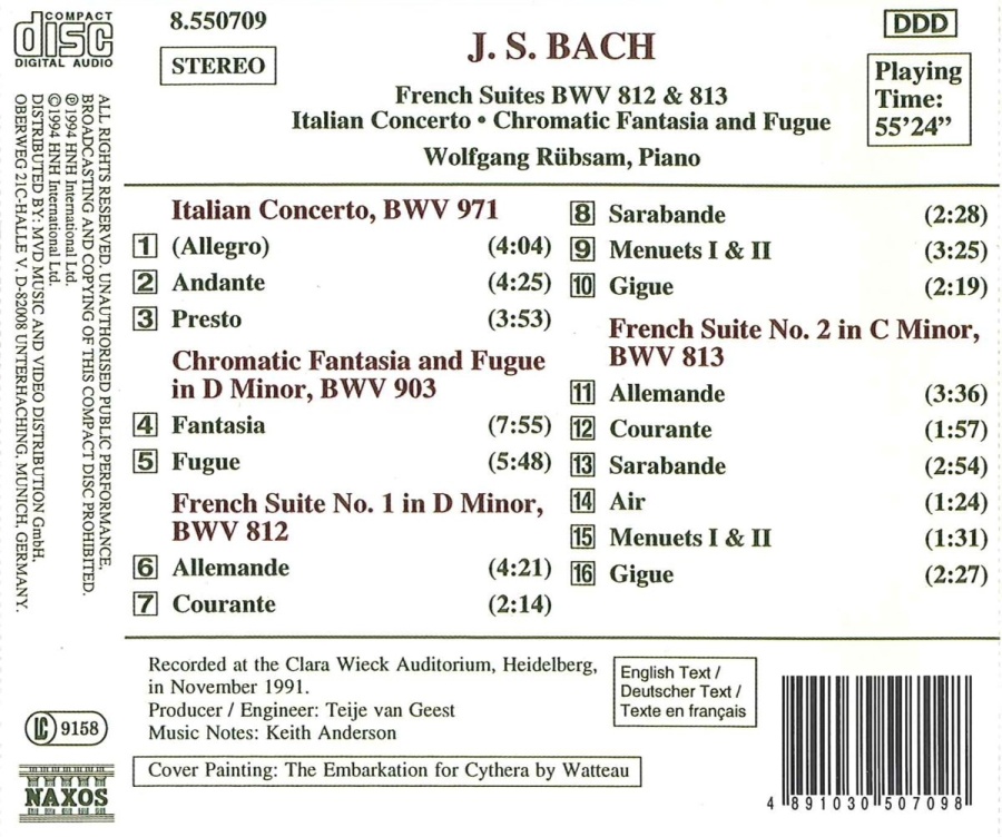 Bach: French Suites Nos. 1-2, BWV 812-813, Italian Concerto, Chromatic Fantasia and Fugue - slide-1