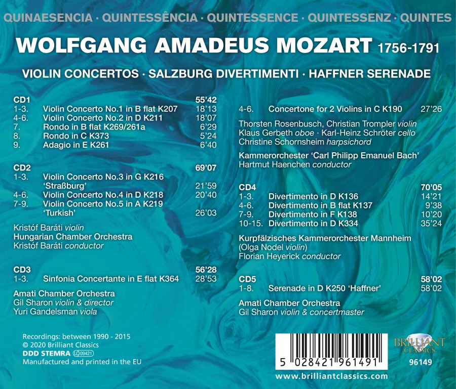 Quintessence Mozart: Violin Concertos, Salzburg Divertimenti, Haffner Serenade - slide-1
