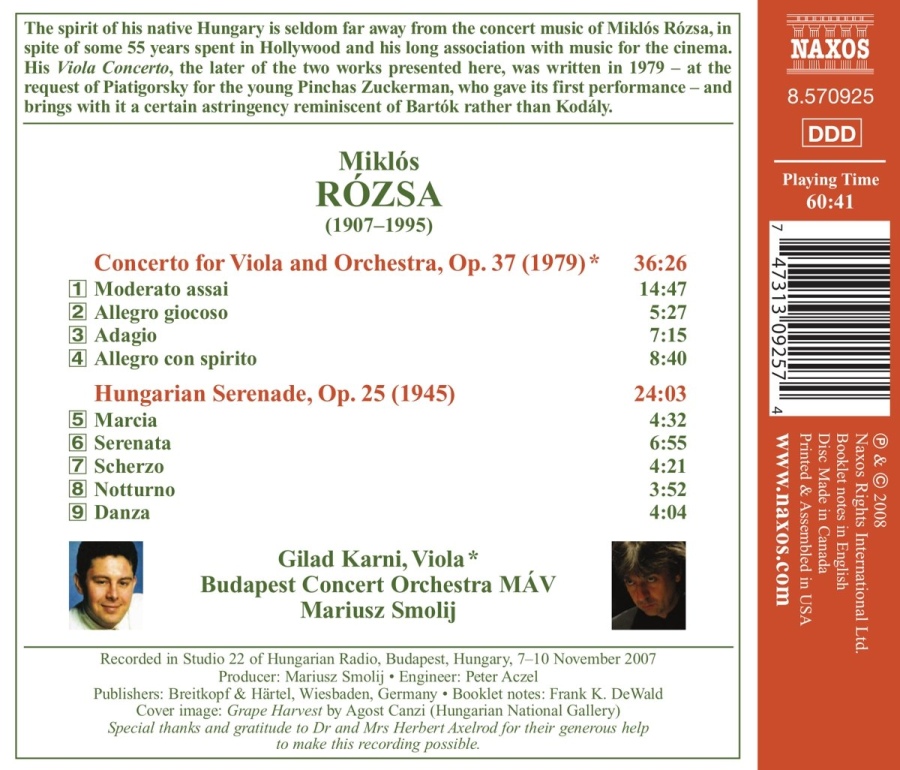 Rozsa: Viola Concerto, Hungarian Serenade - slide-1