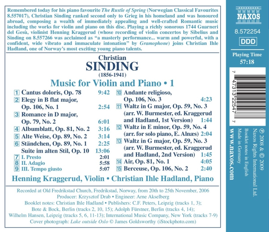 Sinding: Music for Violin and Piano Vol. 1, Suite im alten Stil Op. 10, Waltzes Op. 59 - slide-1