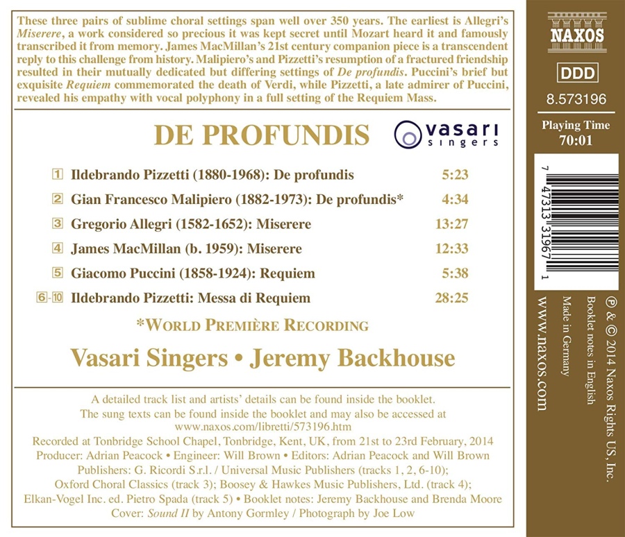 De Profundis; Miserere; Requiem - Pizzetti; Malipiero; Allegri; MacMillan; Puccini - slide-1