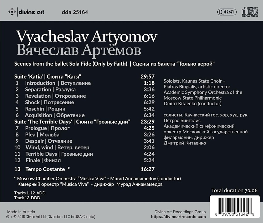 Artyomov: Sola Fide (Only by Faith) -Suites 3 and 4 from the Ballet; Tempo Costante - Concerto for Orchestra - slide-1