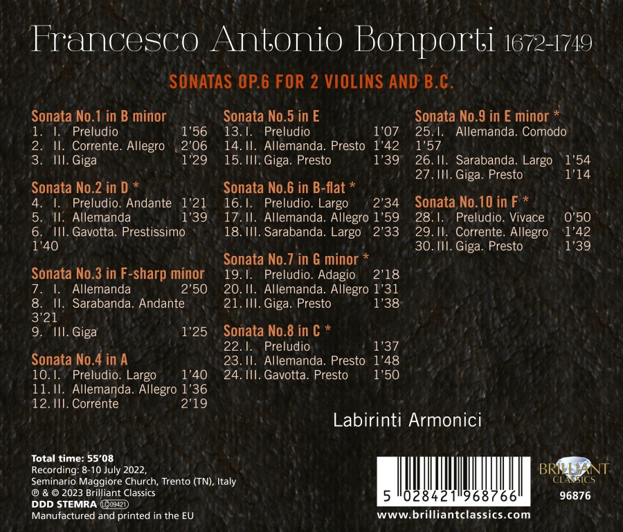 Bonporti: Sonatas Op. 6 for 2 Violins and B.C. - slide-1