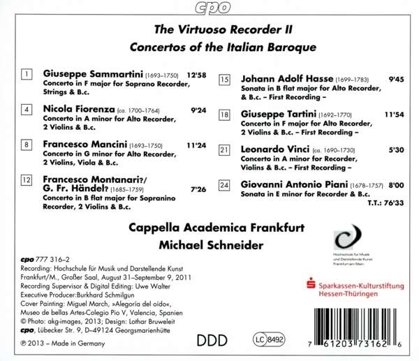 The Virtuoso Recorder II - Sammartini, Fiorenza, Mancini, Tartini... - slide-1