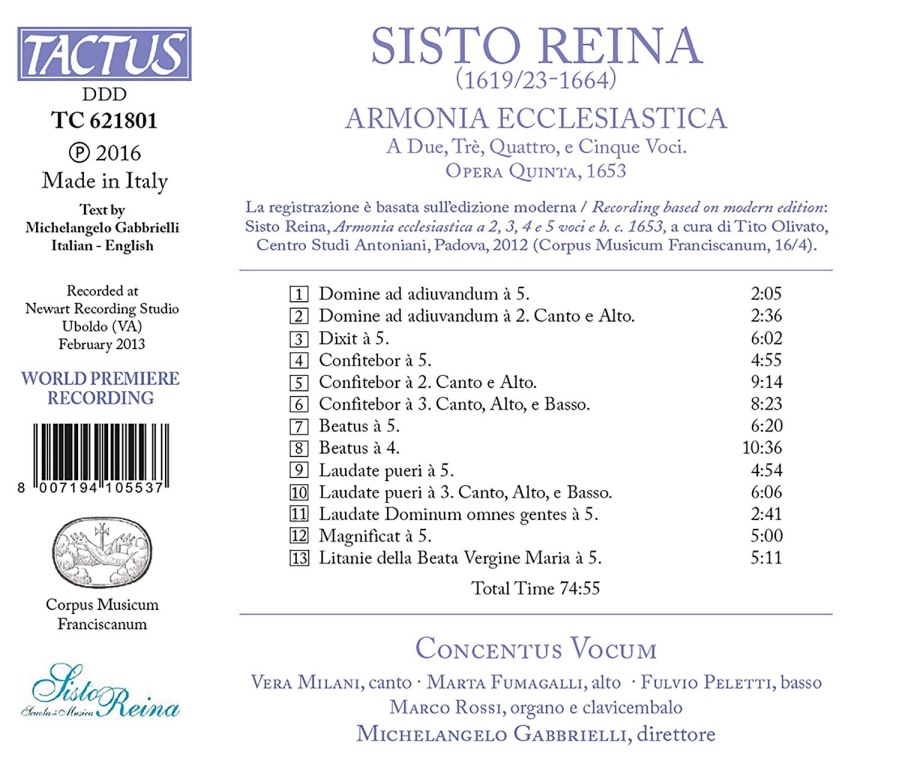 Reina: Armonia Ecclesiastica, op. V, 1653 - slide-1