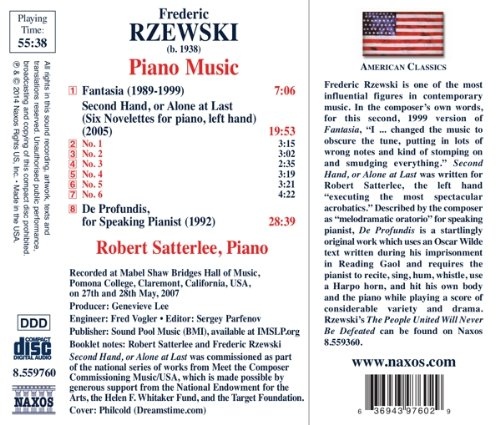 Rzewski: Piano Music - Fantasia; Second Hand, or Alone at Last; De Profundis - slide-1