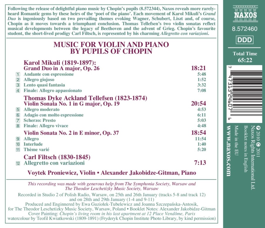 Pupils of Chopin - Violin and Piano Works - Karol Mikuli, Thomas Dyke Ackland Tellefsen, Carl Filtsch - slide-1