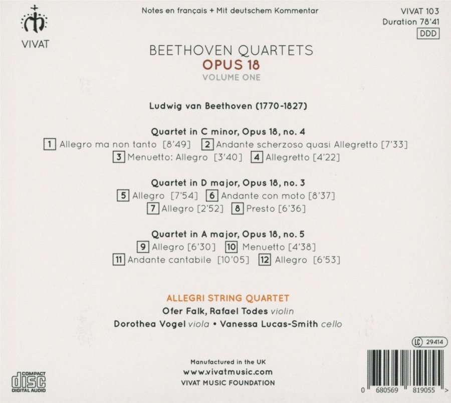 Beethoven: Quartets op. 18 vol. 1, nos. 3, 4 & 5 - slide-1
