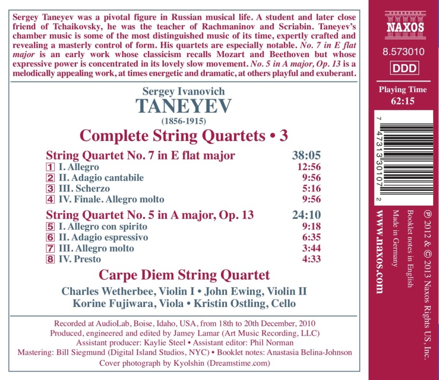 Taneyev: String Quartets Vol. 3 - Nos. 5 & 7 - slide-1