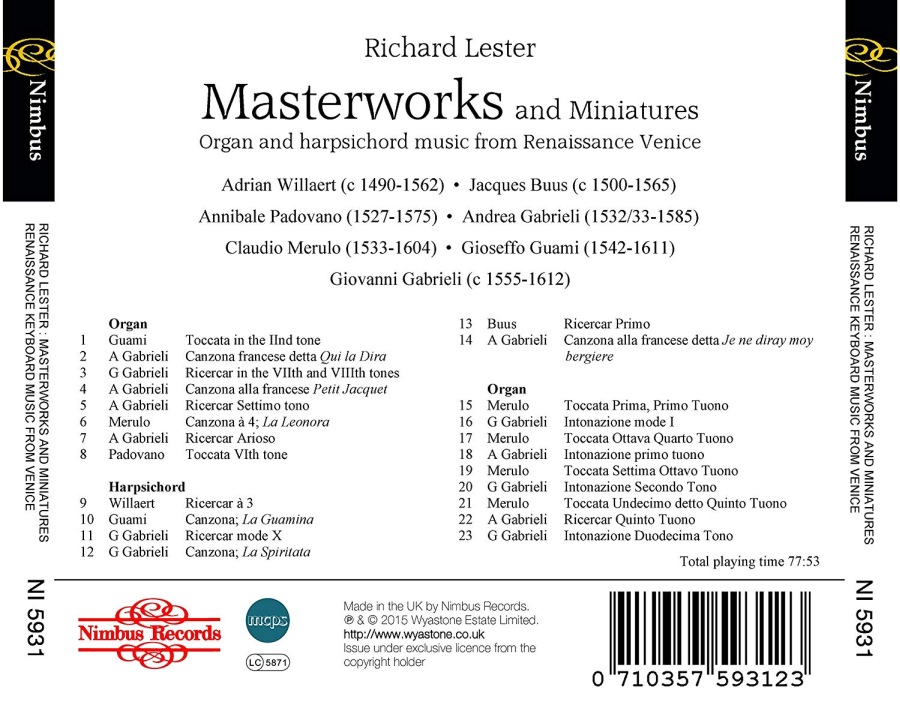 Masterworks and Miniatures - organ & harpsichord: Merulo, Padovano, Willaert - slide-1