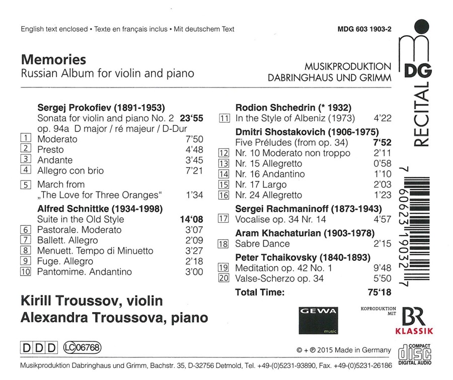 Russian Album, Music for Violin and Piano: Shostakovich, Prokofiev, Tchaikovsky, Rachmaninov, Schnittke, Khachaturian, Shchedrin - slide-1